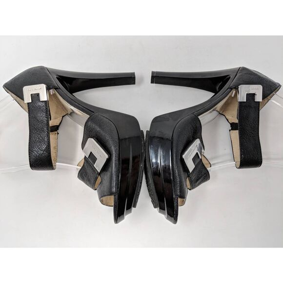 MICHAEL KORS BLACK LEATHER SNAP PEEP TOE ANKLE STRAP PLATFORM HIGH HEELS 8 M - Picture 6 of 9